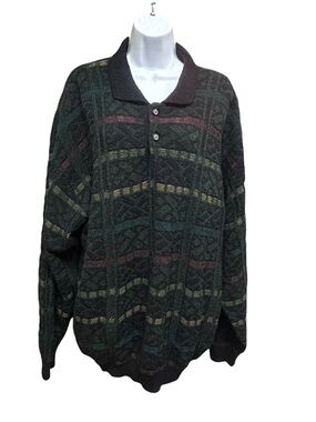 Vintage London Fog Knit Multicolor Cable Knit Pullover Sweater Top Size XL